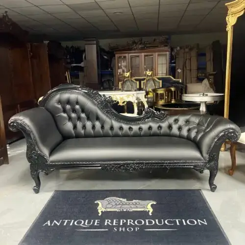 SOLD - French Provincial Chaise Lounge - Black Comfort Synthetic Leather