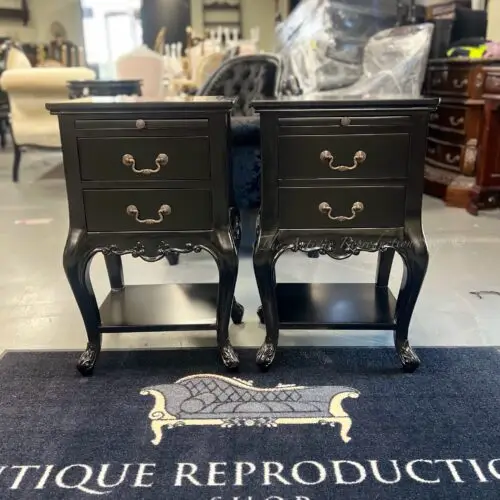 SOLD - 2 Drawer French Louis Bedsides pair - Black Finish
