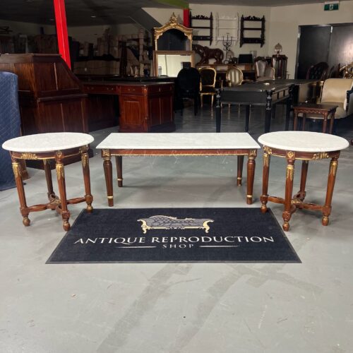 Louis XVI Custom Coffee Table Set W/ Marble Tops