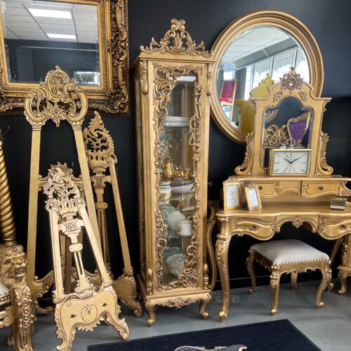 French Baroque Ornate Display Cabinet - Antique Gold