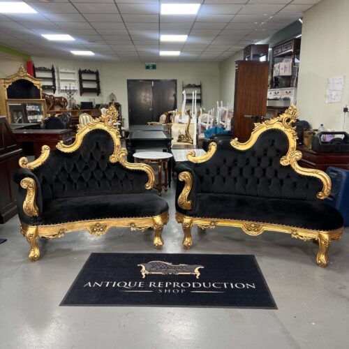 2x Heavy Carved Ornate Chaise Lounge Love Seat - Antique Gold Finish