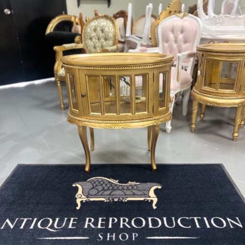 Oval Mini Bar Tea Table Cabinet - Antique Gold Finish