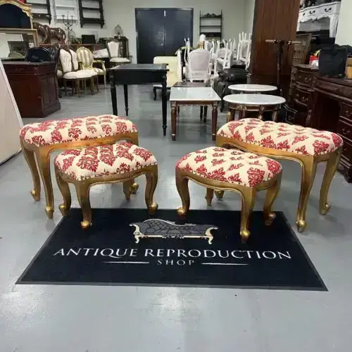 SOLD - 4x French Bedroom Stool Set - Antique Gold Finish