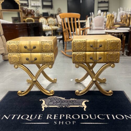 Eclectic Faux Book Carved Night Stands - Antique Gold Finish