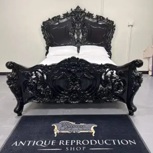 French Provincial Baroque Rococo Bed Black