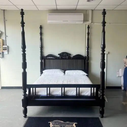 Colonial Lyre Sri Lankan Designer Resort Bed - Tea Brown