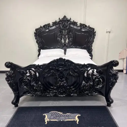 French Provincial Baroque Rococo Bed Black