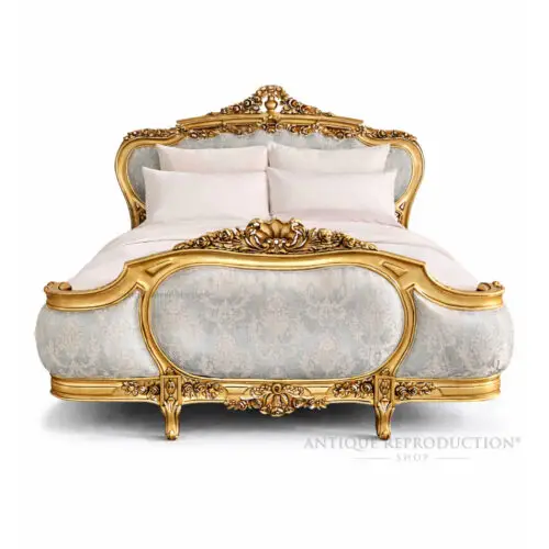 French Parisian 18th Century Style Antique Gold Bed with hand-carved detailing