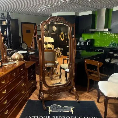 French Carved Cheval Mirror On Stand - Medium Tea Brown - SOLD