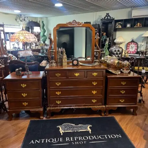 Chippendale Dressing Table And Matching Bedsides - Pecan