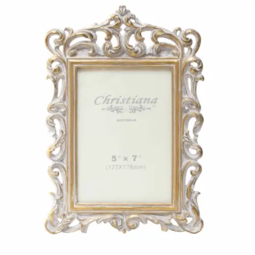 Fleur De Lis White Wash Gold frame
