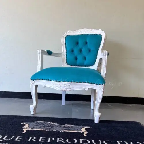 French Arm Accent Chair - Distressed White Finish