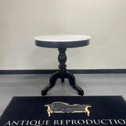 Chippendale Style Round Gallery Table With Marble - Black Finish