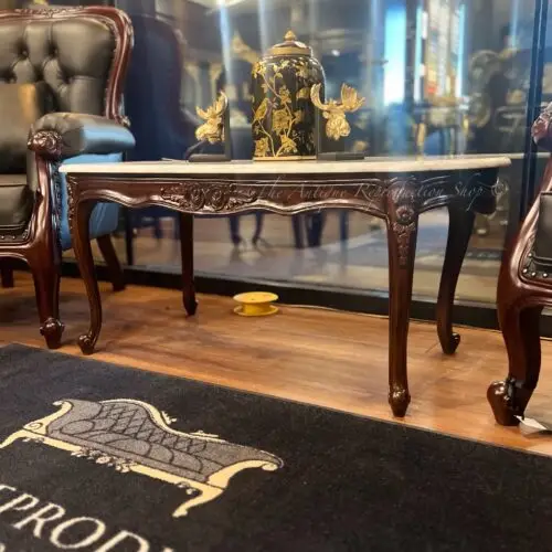 Queen Anne Coffee Table And Marble - Medium Tea Brown