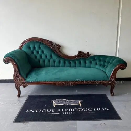 French Provincial Chaise Lounge - Classic Finish - Emerald Green