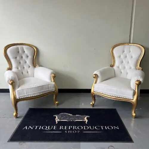 Grandfather Chair - Antique Gold with Snow White Velvet