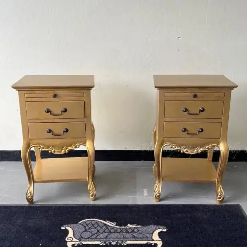 Louis 2 Drawer Bedside Nightstands - Antique Gold Finish