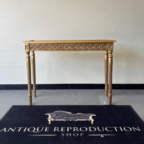 Louis XVI Hall Table Console With Glass Inlay - Antique Gold