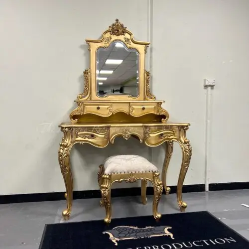 French Provincial Dressing Table With Stool - Antique Gold