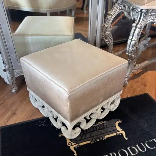 Heavy Carved Ornate Foot Stool - White