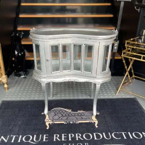 Kidney Shaped Tea Trolley Mini Bar - Antique Silver