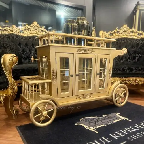 Horse Carriage Bar On Wheels - Antique Gold