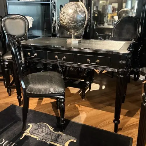 Empire Style 3 Drawer Writing Desk And Chair Black Alligator Lux