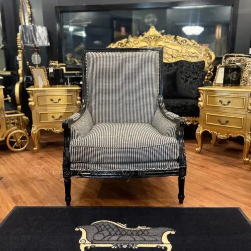 Regency Houndstooth Louis XVI Plain Parlour Chair - Black