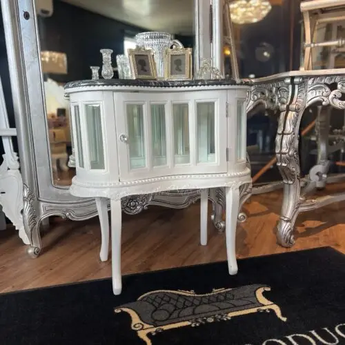 Kidney Shaped Tea Table Mini Bar With Marble - White