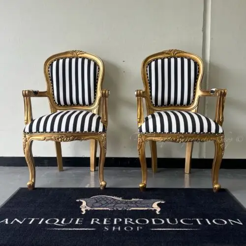 Louis Rose Craved Carver Arm Chair - Antique Gold Finish