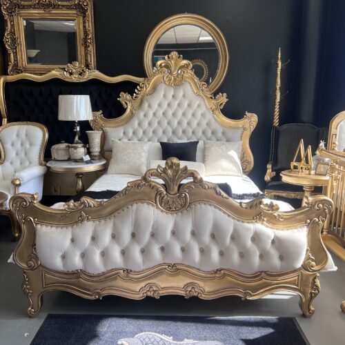 SOLD- New French Baroque Style Queen Bed - Antique Gold