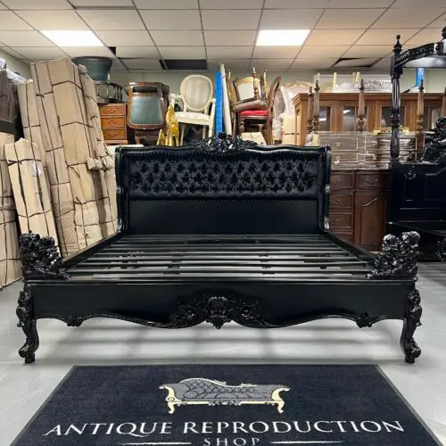 Louis Rose Carved King Bed - Black Finish