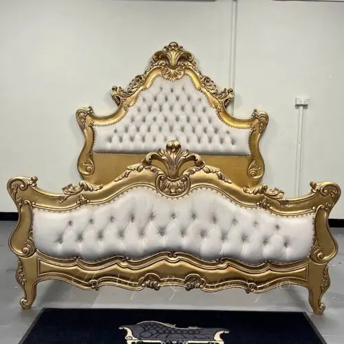 New French Baroque Style King Bed - Antique Gold
