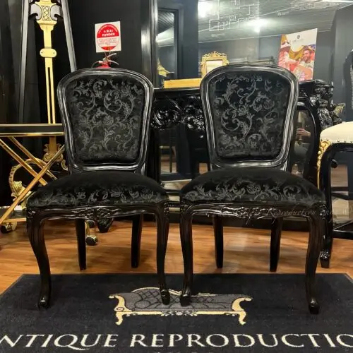 Louis Rose Carved Plain Dining Chair - Black Finish