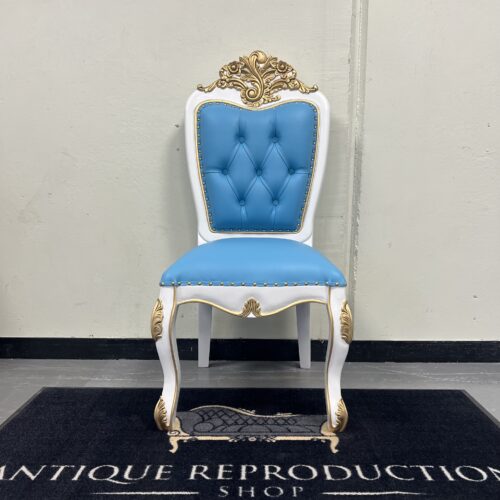 Baroque Rococo Dining Chair - White Finish/ Antique Gold Highlights