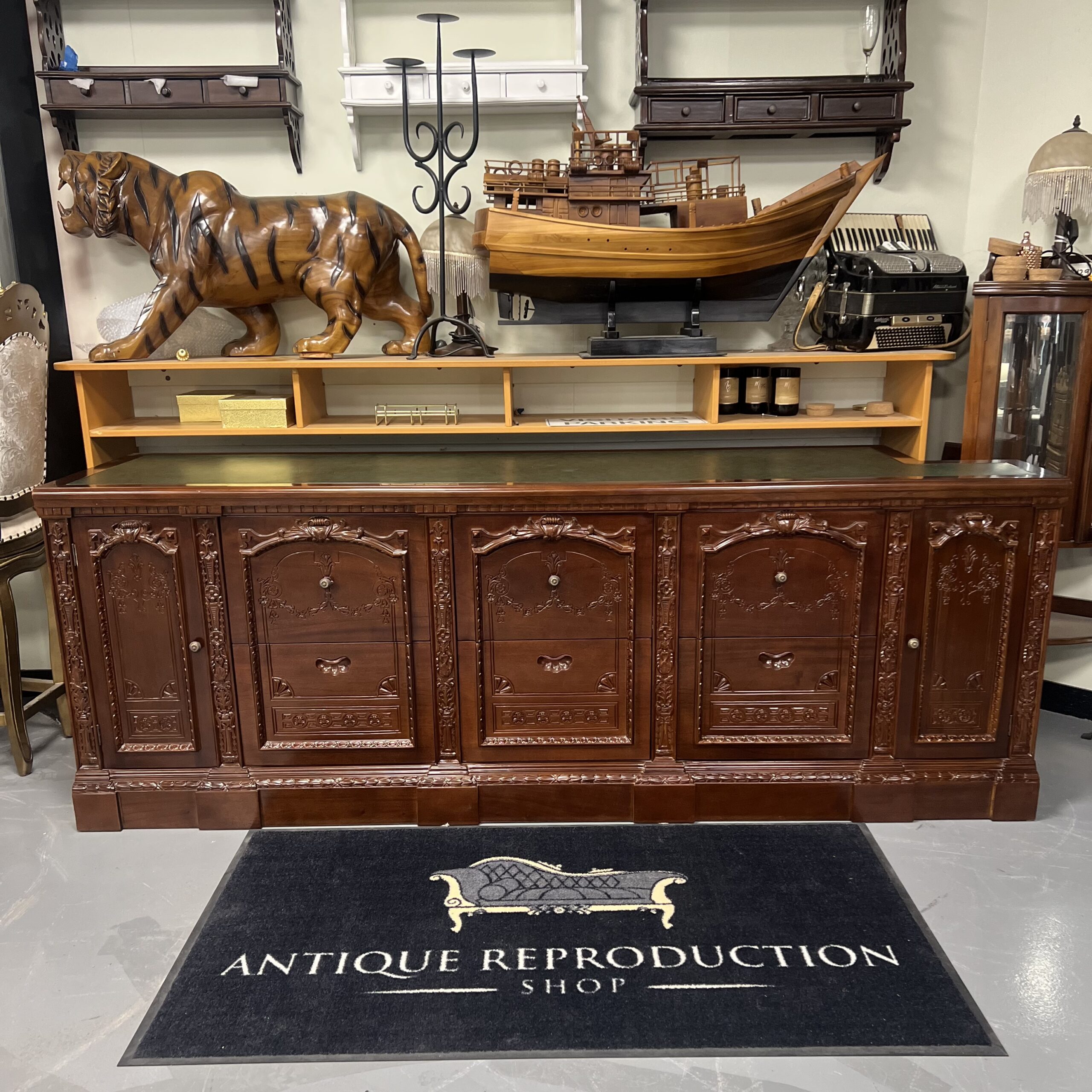 Presidents Desk Style Filing Cabinet With Doors - Medium Tea Brown