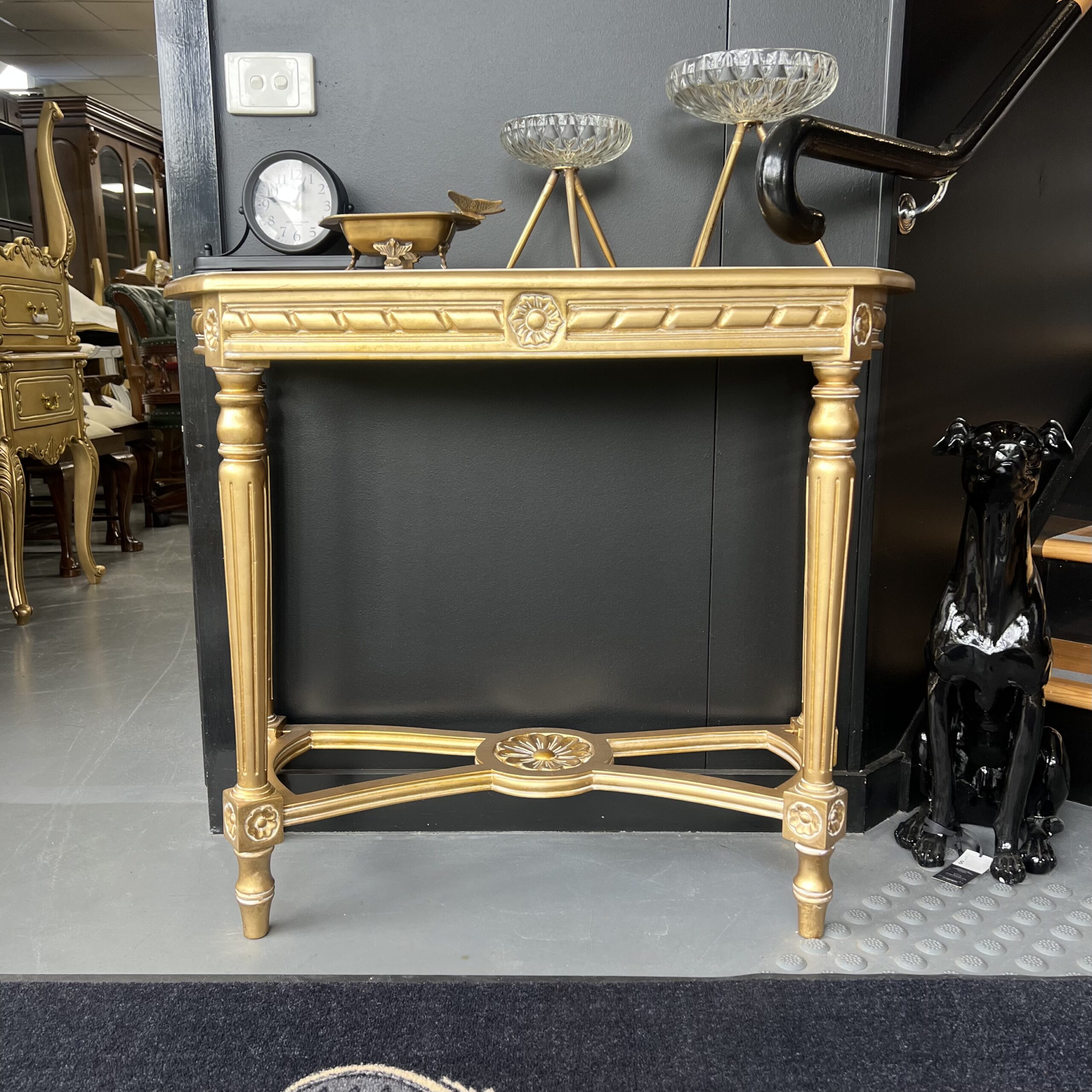 Regency Art Deco Hall Table - Gold White Wash