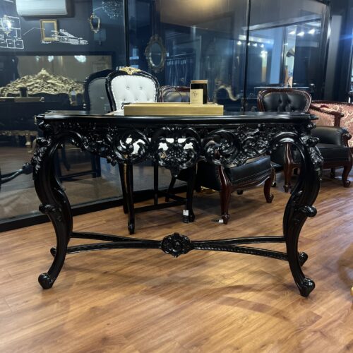 French Provincial Baroque Grape Carved PH Console - Black Finish