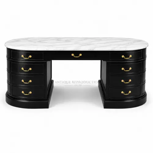Black marble executive oval desk from the Regency Noir Collection by Antique Reproduction Shop Australia.