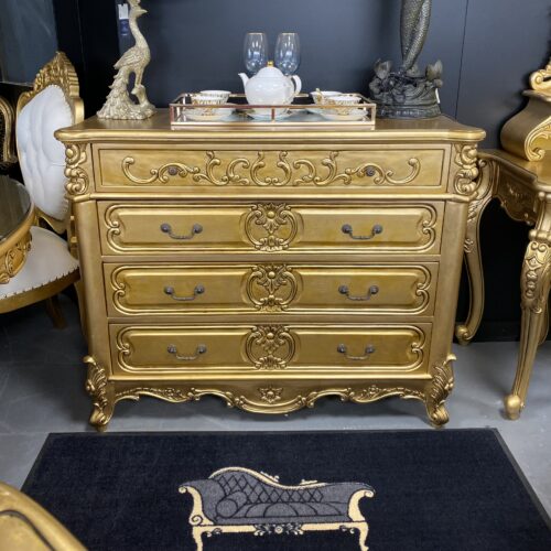 Heavy Craved French Flower Chest Of Drawers - Antique Gold