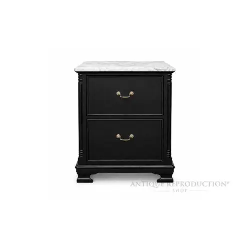 Black Marble Executive Filing Cabinet 2 Drawer with marble top and brass hardware from the Regency Noir Collection by Antique Reproduction Shop Australia