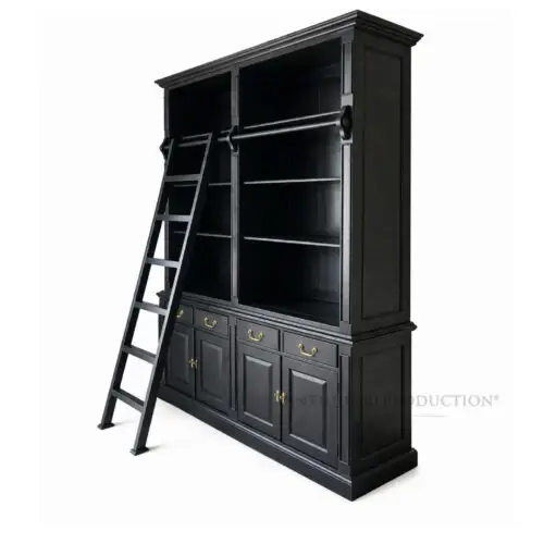 Black library bookcase with ladder from the Regency Noir Collection by Antique Reproduction Shop Australia.