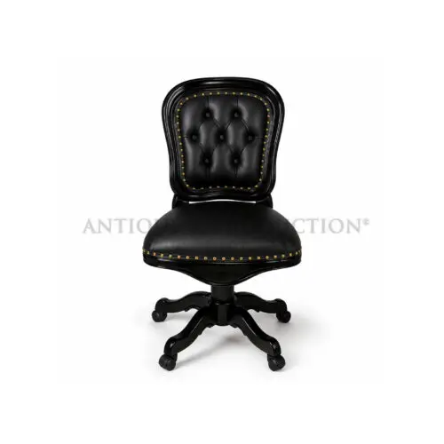 Black executive office chair with button tufted upholstery and satin black timber frame