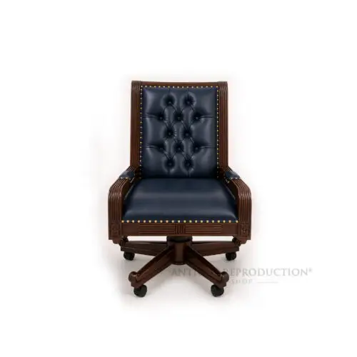 Heritage Chairman's Executive Office Chair with blue leather upholstery and brass stud detailing