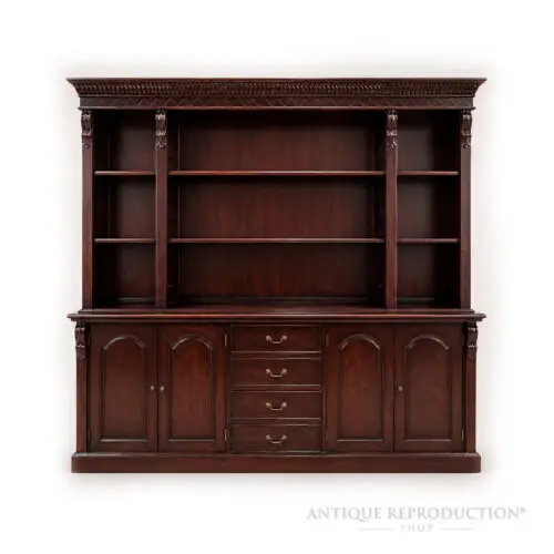 Heritage Executive Library Cabinet with open shelving and mahogany storage cabinetry