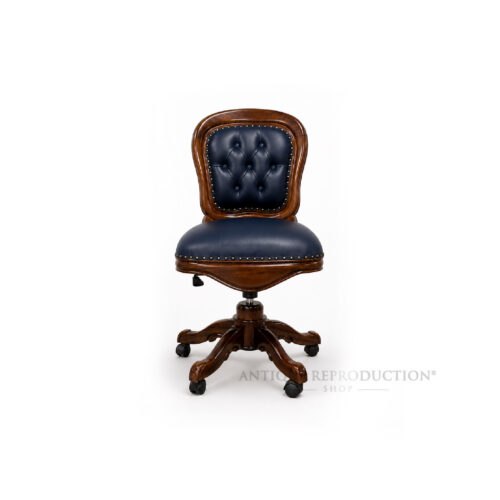 Heritage Victorian Executive Office Chair with blue leather upholstery and Chesterfield buttoning