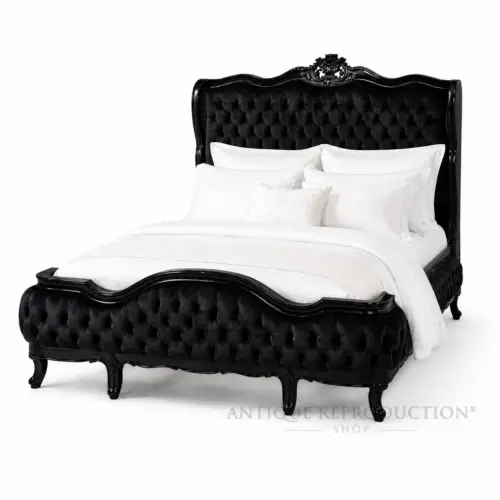 Noir Regency Chateau Tufted Bed with black upholstered headboard and footboard