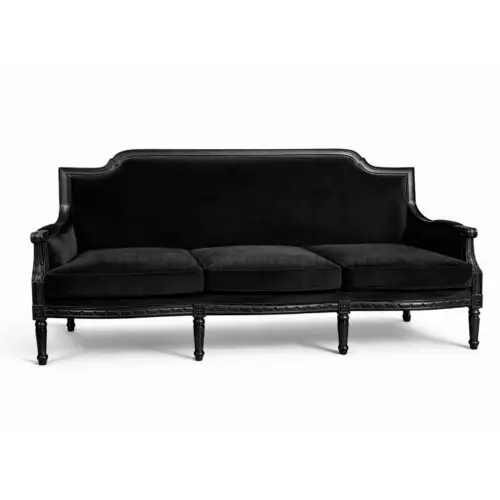 Noir Regency Grand Salon Black Luxury Sofa with black upholstery and handcrafted timber frame