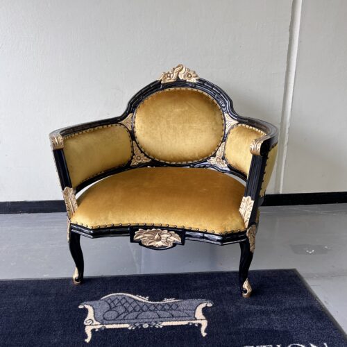 French Mary Antoinette Tub Chair - Black With Gold Highlights
