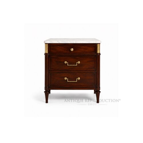 Belgravia antique style marble bedside table in solid mahogany with genuine marble top and brass hardware